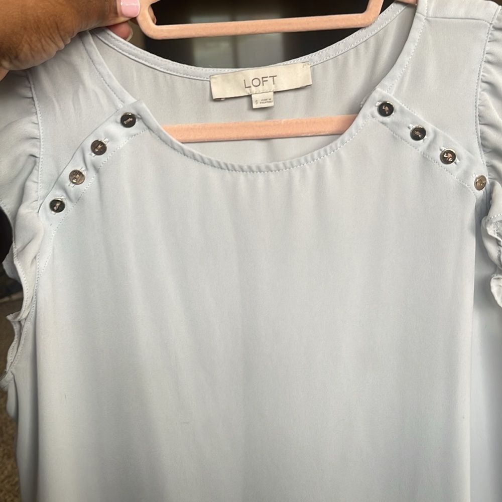 LOFT Sky Blue Ruffle Sleeve Blouse - Picture 6 of 6